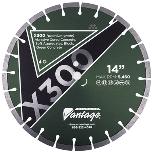Diamond Vantage X300 14 x .125 x 1/20mm Premium Green Concrete/Block Diamond Segmented Blade