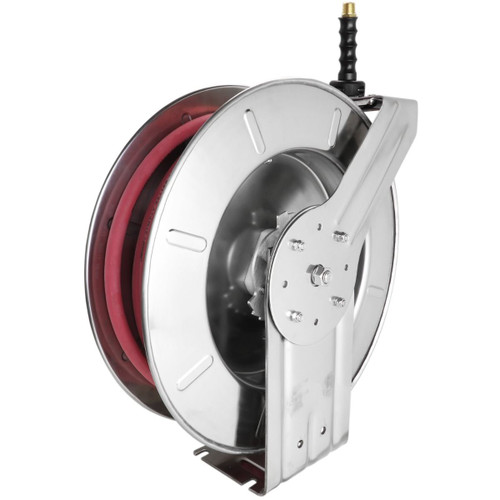 Milton? Industrial Stainless Steel Hose Reel Retractable, 1/2" ID x 35' Ultra-Lightweight Rubber hose w/ 1/2" NPT, 300 PSI