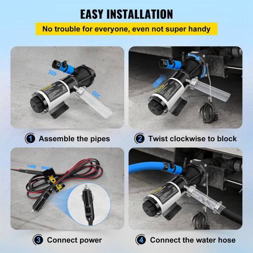 RV Macerator Pump Water Waste Pump 12/24 V 12 GPM Self-priming 16 ft Head
