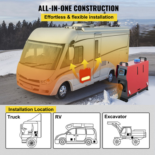 Diesel Air Heater, 8KW 12V All in One Bunk Heater, Large Air Outlet Parking Heater, with 5L Tank, LCD Switch, Remote Control, Silencer for RV Trucks Bus Trailer Home and Shop