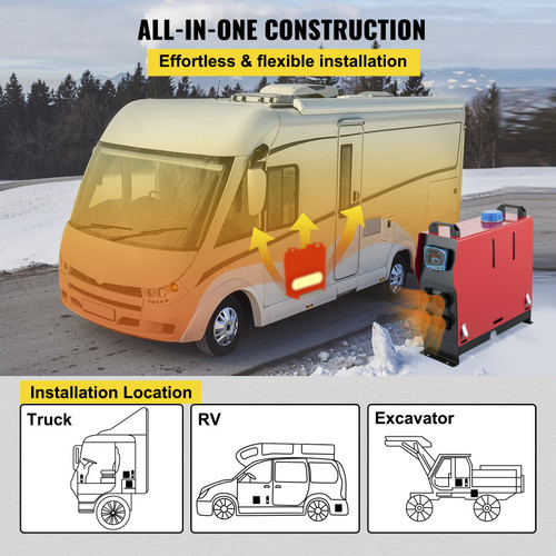 Diesel Air Heater, 12V 3KW All-in-one Bunk Heater, LCD Switch and Remote Control, 4 Air Outlet w/Large Air Flow, Silencer for Low Noise, Diesel Heater for RV Trucks Bus and Trailer