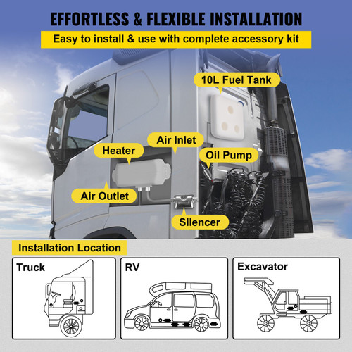 5KW Diesel Air Heater 12V Diesel Parking Heater 10L Tank Air Diesel Heater Silencer with Digital Switch for Boat Caravan and Motor-home