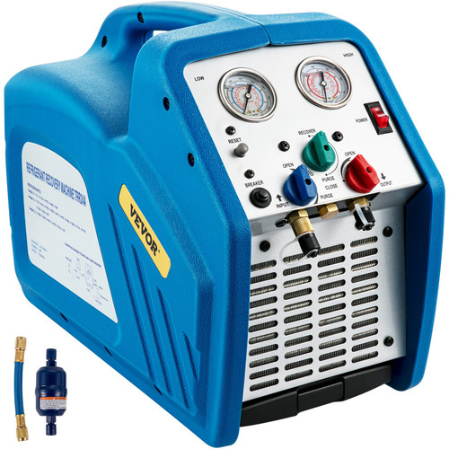 Refrigerant Recovery Machine, 115V 60Hz Portable Freon Recycle Unit for Automotive A/C Systems, 1HP Dual Cylinder for Both Liquid and Vapor Refrigerant, Air Condition Blue