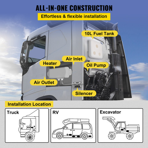 5KW 12V Diesel Air Heater Metal Shell Rotary Switch 10L Tank For Trucks Boat Car