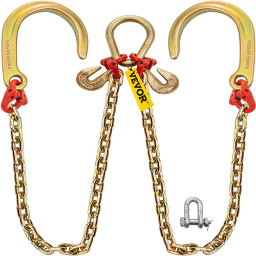 V Bridle Chain, 5/16 in x 3 ft Bridle Tow Chain, Grade 80 V-Bridle Transport Chain, 9260 Lbs Break Strength with J Hooks and Crab Hooks, Heavy Duty Pear Link Connector and Chain Shorteners