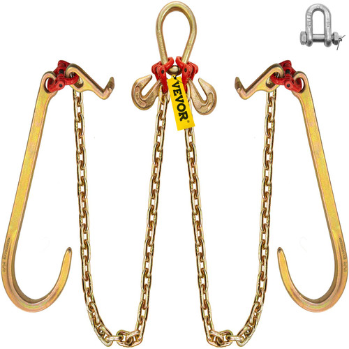 V Bridle Chain, 5/16 in x 3 ft Bridle Tow Chain, Grade 80 V-Bridle Transport Chain, 9260 Lbs Break Strength with TJ Hooks and Crab Hooks, Heavy Duty Pear Link Connector and Chain Shorteners