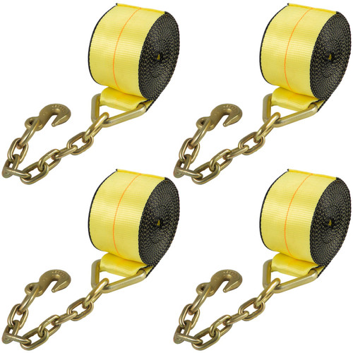 4 Pack 4"x30' Winch Tie Down Strap W/chain Extension For Flatbed Truck