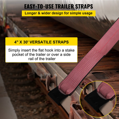 Truck Straps 4" x30' Winch Straps with a Flat Hook Flatbed Tie Downs 15400lbs Load Capacity Flatbed Strap Cargo Control for Flatbeds, Trucks, Trailers, Farms, Rescues, Tree Saver, Red (10-Pack)