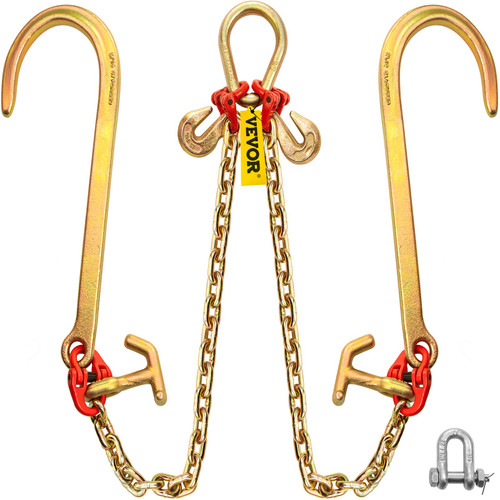 V Bridle Chain, 5/16 in x 2 ft Tow Chain Bridle, Grade 80 V-Bridle Transport Chain, 9260 Lbs Break Strength with TJ Hooks & Grab Hooks, Heavy Duty Pear Link Connector and Chain Shorteners V Bridle Chain, 5/16 in x 2 ft Tow Chain Bridle, Grade 80 V-Bridle Transport Chain, 9260 Lbs Break Strength with TJ Hooks & Grab Hooks, Heavy Duty Pear Link Connector and Chain Shorteners