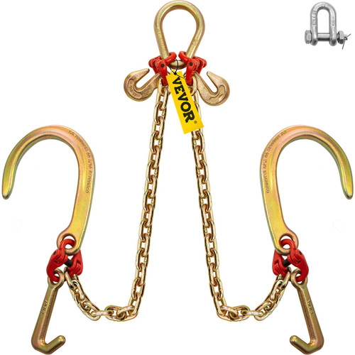 V Chain with TJ Hooks and Crab Hooks, 23.6"X0.3" G80 Alloy Steel Chain J Hook Chains for Towing, 9260 lbs Working Load Limit Bridle Tow Chain, Bridle Chain Truck Towing Straps Safe Hook 2PCS