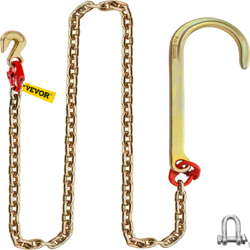 J Hook Chain, 5/16 in x 6 ft Tow Chain Bridle, Grade 80 J Hook Transport Chain, 9260 Lbs Break Strength with j Hook & Grab Hook, Tow Hooks for Trucks, Heavy Duty J Hook and Chain Shorteners