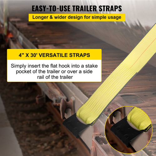 Truck Straps 4"x30' Winch Straps with A Flat Hook Flatbed Tie Downs 5400lbs Load Capacity Flatbed Strap Cargo Control for Flatbeds, Trucks, Trailers, Farms, Rescues, Tree Saver, Yellow (8 Pack)