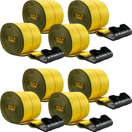 Truck Straps 4"x30' Winch Straps with A Flat Hook Flatbed Tie Downs 5400lbs Load Capacity Flatbed Strap Cargo Control for Flatbeds, Trucks, Trailers, Farms, Rescues, Tree Saver, Yellow (8 Pack)