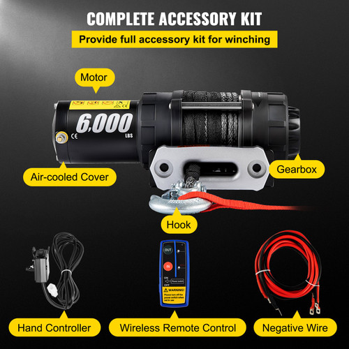 Electric Winch 6000lb Load Capacity Truck Winch Synthetic Rope with Wireless Remote Control, Powerful Motor for ATV UTV Off Road Trailer
