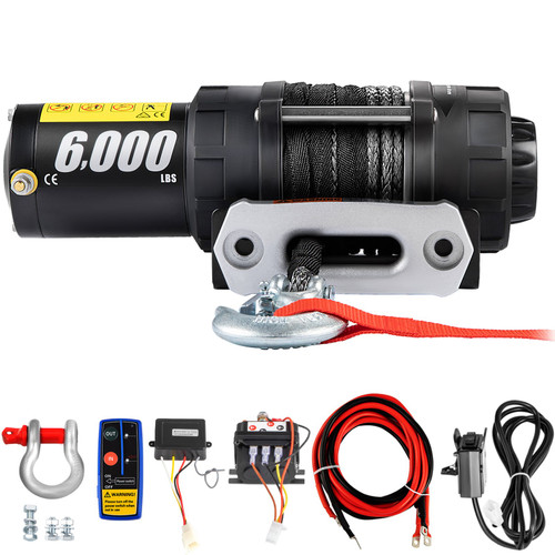 Electric Winch 6000lb Load Capacity Truck Winch Synthetic Rope with Wireless Remote Control, Powerful Motor for ATV UTV Off Road Trailer