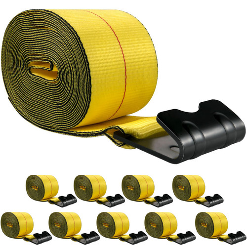Flatbed Straps, 4 Inch Straps for Flatbed Trucks, 10 Packs Semi Truck Straps, 4" x40' Winch Strap, 17,637lb Breaking Strength Winch Strap with Flat Hooks, Yellow 4" x40' Flatbed Trailer Strap