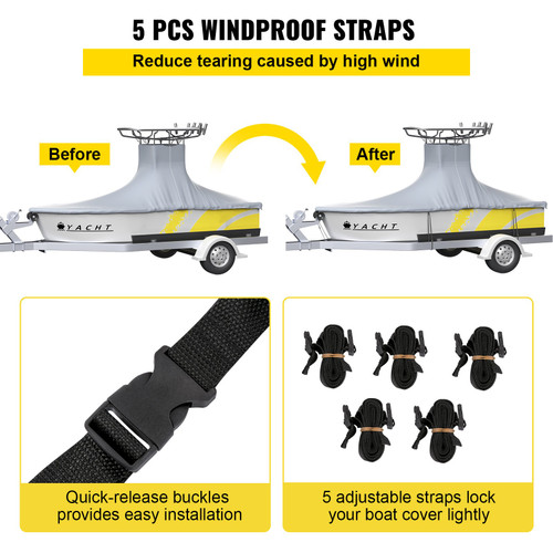 T-Top Boat Cover, Fit for 18.5'-20' Boat, Heavy Duty 600D Marine Grade Oxford Hard Top Cover, UV Resistant Waterproof Center Console Boat Cover w/ 2 Support Poles and 5 Wind-proof Straps, Gray T-Top Boat Cover, Fit for 18.5'-20' Boat, Heavy Duty 600D Marine Grade Oxford Hard Top Cover, UV Resistant Waterproof Center Console Boat Cover w/ 2 Support Poles and 5 Wind-proof Straps, Gray