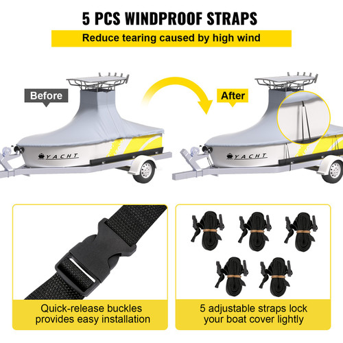 T-Top Boat Cover, Fit for 16'-18.5' Boat, Heavy Duty 600D Marine Grade Oxford Hard Top Cover, UV Resistant Waterproof Center Console Boat Cover w/ 2 Support Poles and 5 Wind-proof Straps, Gray T-Top Boat Cover, Fit for 16'-18.5' Boat, Heavy Duty 600D Marine Grade Oxford Hard Top Cover, UV Resistant Waterproof Center Console Boat Cover w/ 2 Support Poles and 5 Wind-proof Straps, Gray