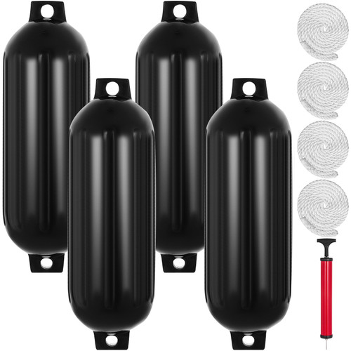 4 New Ribbed 8" X 27" Boat Fenders PVC Bumper Dock Shield Protection Black