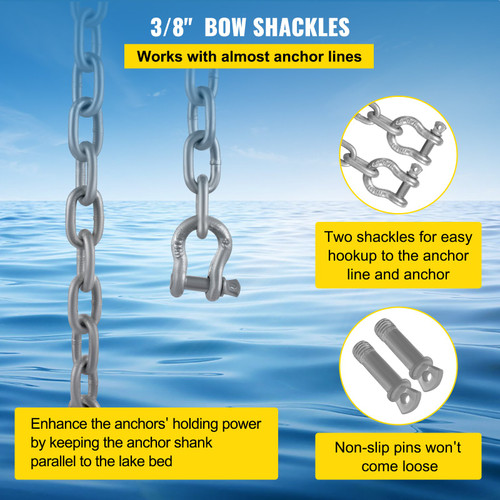 Anchor Chain Boat Anchor Chain Galvanized Chain 20' x 5/16" Two Shackles
