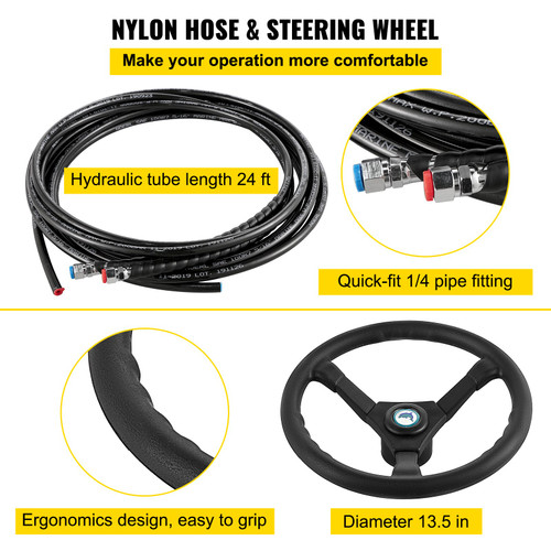 Hydraulic Boat Steering Kit, 300HP Hydraulic Steering Kit Helm Pump, Cylinder, Wheel, 24 Feet Hose Hydraulic Steering Seal Kit, Corrosion-Resistant Boat Steering System Marine Steering Kit Hydraulic Boat Steering Kit, 300HP Hydraulic Steering Kit Helm Pump, Cylinder, Wheel, 24 Feet Hose Hydraulic Steering Seal Kit, Corrosion-Resistant Boat Steering System Marine Steering Kit
