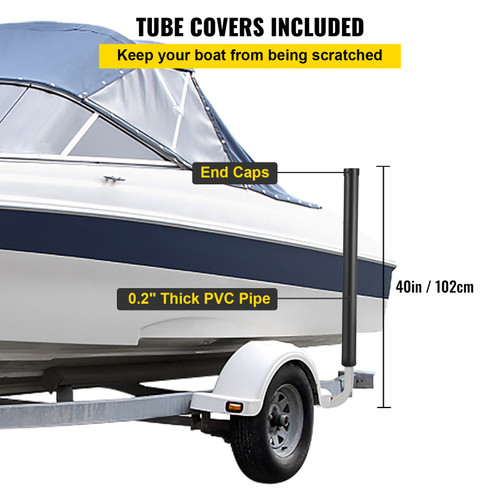 Boat Trailer Guide-ons, 40", 2PCS Rustproof Galvanized Steel Trailer Guide ons, Trailer Guides with Black PVC Pipes, Mounting Parts Included, for Ski Boat, Fishing Boat or Sailboat Trailer