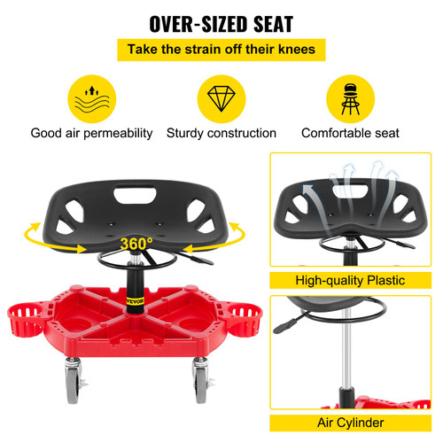 Shop Stool Mechanics Rolling Seat 4" Wheels Adjustable Height Garage Stool