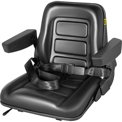 Universal Forklift Seat Black PVC Tractor Seat, 6"/150MM Adjustable Mower Seat Foldable Seat Including Armrests, Seat Belt, Seat Switch, Skid Steer Seat Fit Forklift, Tractor, Skid Loader