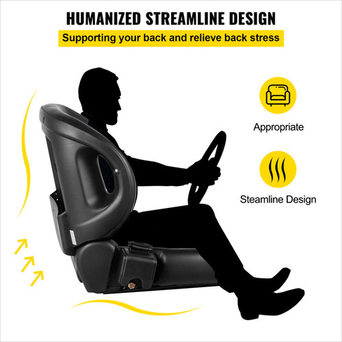 Universal Tractor Seat With Retractable Seat Belt Switch, Forklift Seat With 60° Angel Backhoe, Lawn Mower Seat, Equipment Seat Compatible With Hyster, Tcm, Mitsubishi, And Nissan , Black