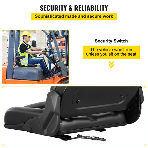 Universal Forklift Seat, Black PVC Tractor Seat, 6"/150MM Adjustable Mower Seat, Foldable Seat Including Seat Switch, 18.5" x 20" x 18" Skid Steer Seat, Fit Forklift, Tractor, Skid Loader