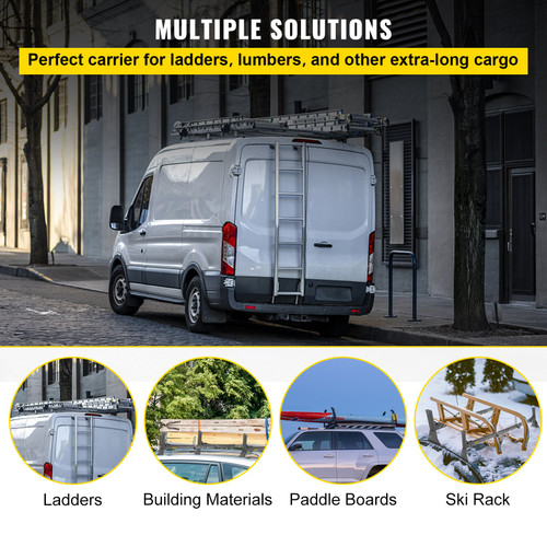 Roof Ladder Rack Van Ladder Rack with Ladder Stoppers 3 Bars xx LBS Black