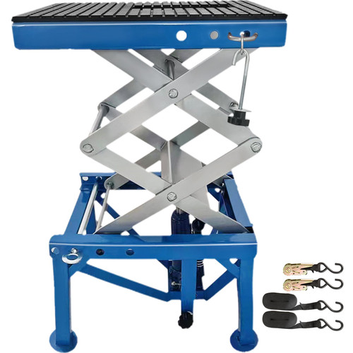 Motorcycle Jack, Scissor Jack 300lbs, Blue Bike Lift Table with Lockable Wheels Motorcycle Jack, Scissor Jack 300lbs, Blue Bike Lift Table with Lockable Wheels