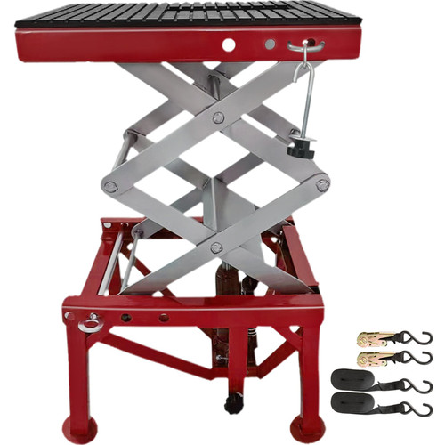 Motorcycle Jack, Scissor Jack 300lbs, Red Bike Lift Table with Lockable Wheels Motorcycle Jack, Scissor Jack 300lbs, Red Bike Lift Table with Lockable Wheels