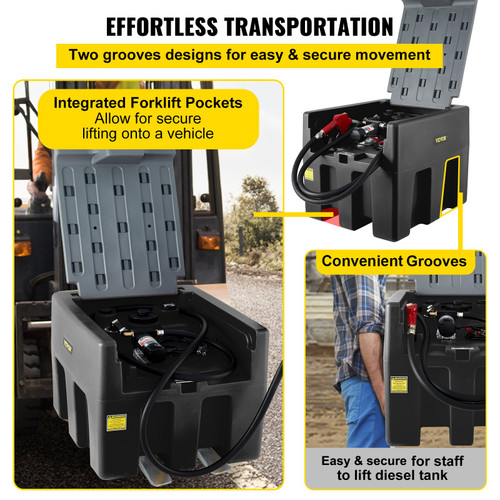 Portable Diesel Tank Diesel Fuel Tank 58 Gl, w/ 12V Transfer Pump, Black