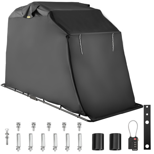 Motorcycle Shelter, Waterproof Motorcycle Cover, Heavy Duty Motorcycle Shelter Shed, 600D Oxford Motorbike Shed Anti-UV, 133.9"x53.9"x76.8" Black Shelter Storage Garage Tent w/Lock & Weight Bag