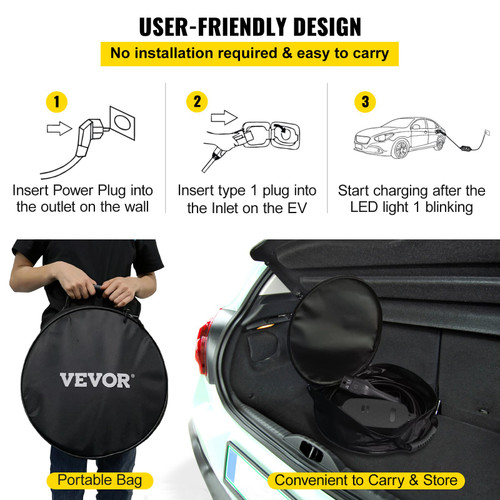 Portable EV Charger EV Car Charging Cable 15 Amp Level 1+2 NEMA 6-20 25FT