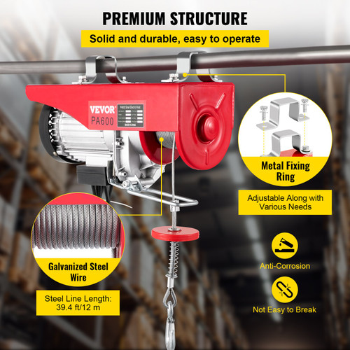 1320Lbs Electric Hoist Winch Lifting Engine Crane Steel Ceiling Pulley Brackets 1320Lbs Electric Hoist Winch Lifting Engine Crane Steel Ceiling Pulley Brackets