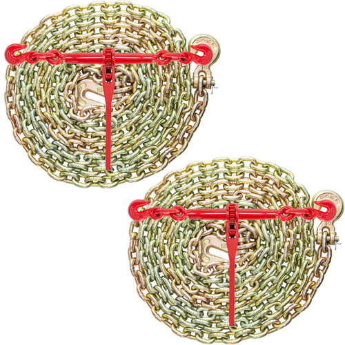 Chain and Binder Kit 5/16in-3/8in, Ratchet Load Binders 6600lbs Working Strength, Ratchet Binders and Chains, 5/16in x 20ft Chains w/ G70 Hooks, for Truck, Tie Down, Hauling, Towing Chain and Binder Kit 5/16in-3/8in, Ratchet Load Binders 6600lbs Working Strength, Ratchet Binders and Chains, 5/16in x 20ft Chains w/ G70 Hooks, for Truck, Tie Down, Hauling, Towing