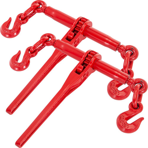 Chain Binder 5/16in x 3/8in, Ratchet Load Binder 6600lbs Capacity, Ratchet Lever Binder w/ G70 Hooks, Adjustable Length, Ratchet Chain Binder for Tie Down, Hauling, Towing, 2-Pack in Red