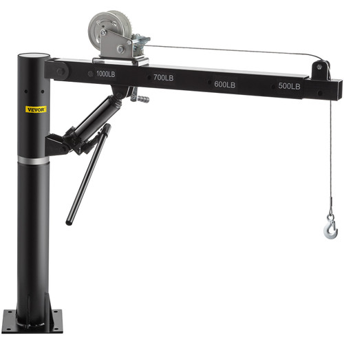 Davit Crane, 1000lbs Pickup Truck Crane, 360°Swivel Design, Hydraulic Cable Winch Telescopic Hoist Crane for Truck, Crane Hitch for Lifting Goods in Construction, Factory, and Transport