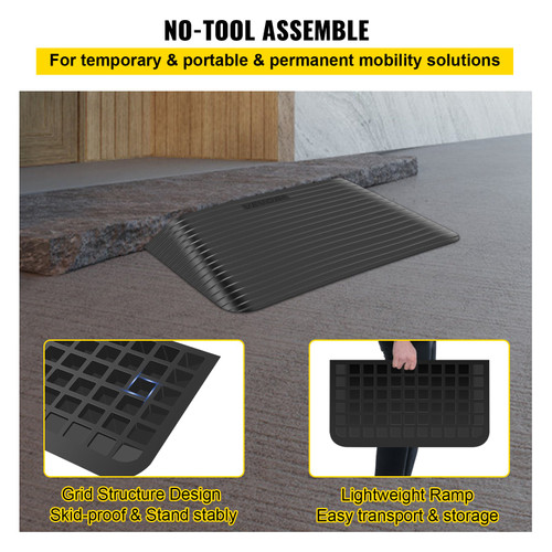 Rubber Threshold Ramp, 3.5" Rise Threshold Ramp Doorway, Recycled Rubber Power Threshold Ramp Rated 2200Lbs Load Capacity, Non-Slip Surface Rubber Solid Threshold Ramp for Wheelchair and Scooter