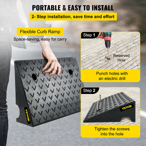 Curb Ramp Heavy Duty Threshold Ramp 4.3" Height For Driveway 2 PCS Black