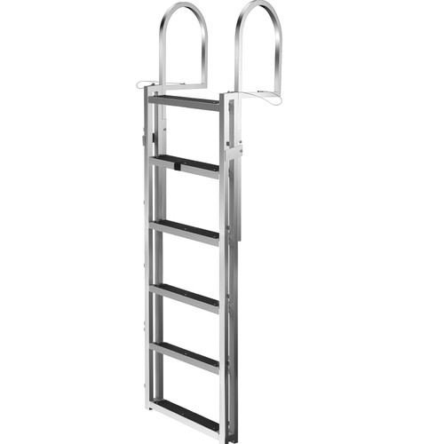 Retractable Dock Ladder with Rubber Mat, Pontoon Boat Ladder 41"-88.5" Adjustable Height, Swim Ladder Aluminum 6 Step, Each Step 20.5" x 4", 350Lbs Load, for Lake, Marine Boarding, Pool