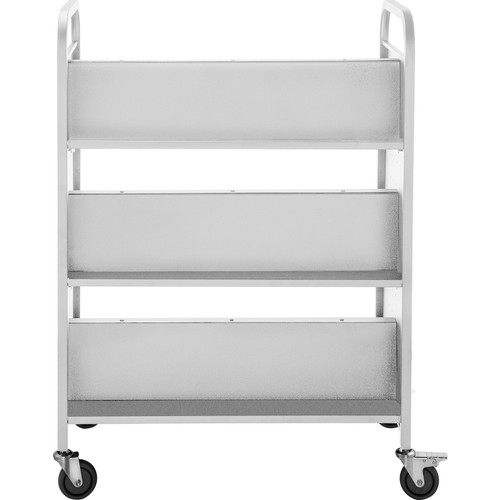 Book Cart Library Cart 200lb with Double Sided W-Shaped Sloped Shelves in White