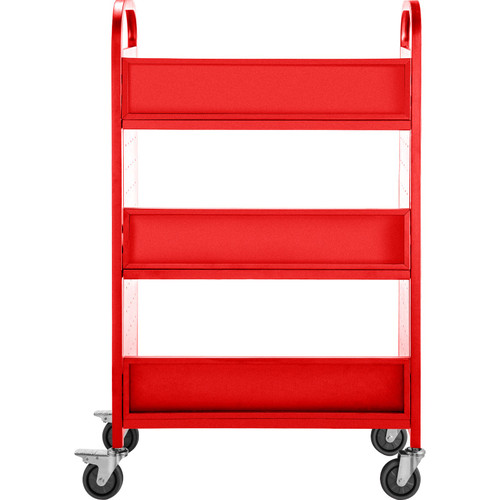 Book Cart Library Cart 200lb with Single Sided V-Shaped Sloped Shelves in Red