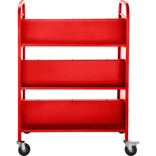 Book Cart Library Cart 200lb with Double Sided W-Shaped Sloped Shelves in Red