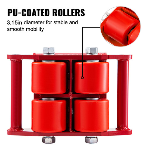 4pcs Machinery Mover, 6T Machinery Skate Dolly, 13200lbs Machinery Moving Skate, Machinery Mover Skate w/ 360Ã¸ Rotation Cap and 4 Rollers, Heavy Duty Industrial Moving Equipment, Red