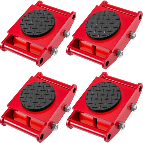 4pcs Machinery Mover, 6T Machinery Skate Dolly, 13200lbs Machinery Moving Skate, Machinery Mover Skate w/ 360° Rotation Cap and 4 Rollers, Heavy Duty Industrial Moving Equipment, Red