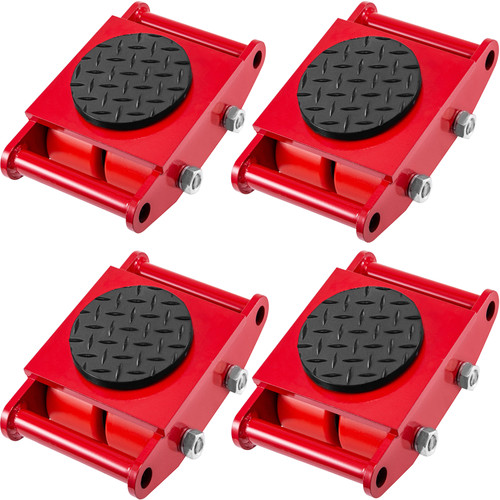 4pcs Machinery Mover, 6T Machinery Skate Dolly, 13200lbs Machinery Moving Skate, Machinery Mover Skate w/ 360ø Rotation Cap and 4 Rollers, Heavy Duty Industrial Moving Equipment, Red