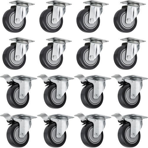 16 Brake Wheel Caster 5" Wheel All Swivel Heavy Duty Iron Hub No Mark Casters